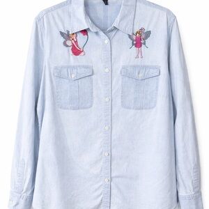 RARE Ralph Lauren Light Blue Shirt 1X Fairy Embroidery